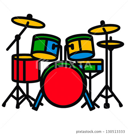 Flat illustration of a drum set in pop art style 130513333