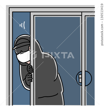 一名竊賊打開窗戶並試圖潛入 一名竊賊打開窗戶並試圖潛入 130513419