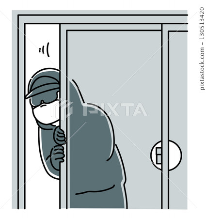 A thief trying to unlock the window and sneak in_Single color 130513420