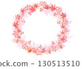 Watercolor autumn leaves and red berries wreath frame 130513510