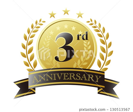 3rd anniversary icon. Black ribbon and medal with decorative frame. 3rd anniversary icon. Black ribbon and medal with decorative frame. 130513567