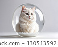 A white cat into a crystal sphere 130513592
