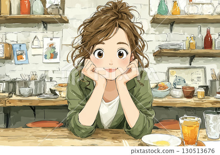 美優系列：減少食物浪費 美優在餐廳吃完飯後微笑著 130513676