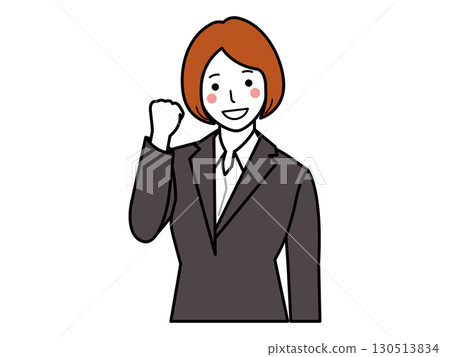 炭灰色套裝。一名女子揮舞著拳頭。 炭灰色套裝。一名女子揮舞著拳頭。 130513834