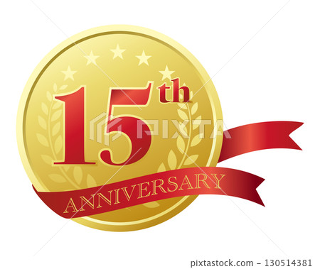 15th anniversary icon. Red ribbon and medal. 15th anniversary icon. Red ribbon and medal. 130514381