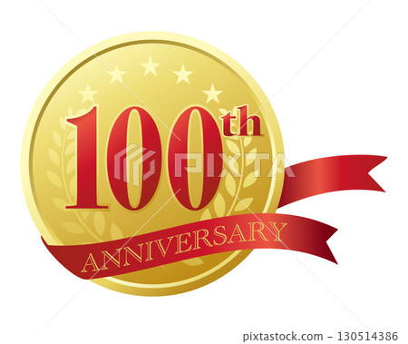 Centenary icon. Red ribbon and medal. 130514386