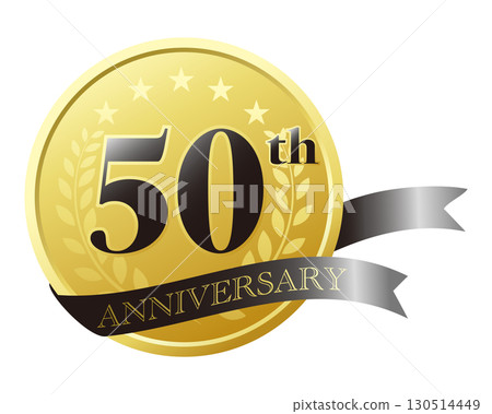 50th anniversary icon. Black ribbon and medal. 130514449