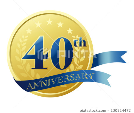 Fortieth anniversary icon. Blue ribbon and medal. Fortieth anniversary icon. Blue ribbon and medal. 130514472