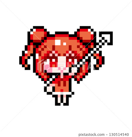 Pixel Art Character Girl with Bun and Twin Tail Holding a Cursor (4) 130514540