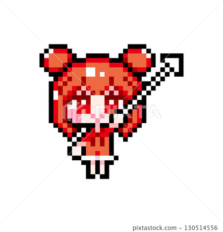 像素藝術角色雙髮髻女孩與遊標 (4) 像素藝術角色雙髮髻女孩與遊標 (4) 130514556