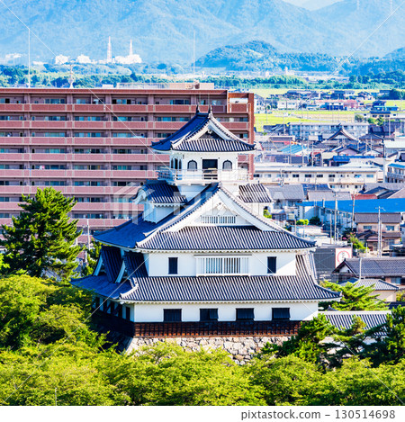 High-angle aerial view of Nagahama Castle (Nagahama Castle Historical Museum) [Historic site in Toyo Park, Nagahama City, Shiga Prefecture] 130514698