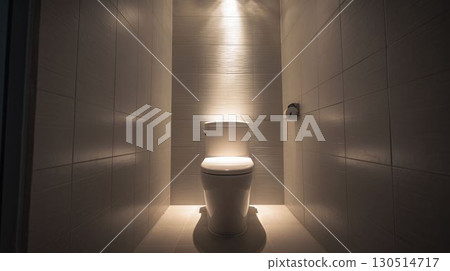 極簡主義的白色廁所，配有柔和的間接照明 130514717