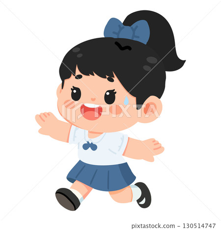 Cartoon Illustration of a Running Schoolgirl 130514747