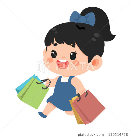 Illustration of Happy Girl with Shopping Bags 130514758