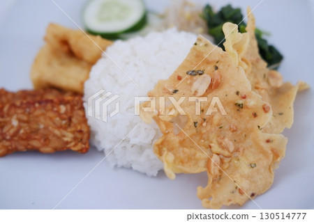 Homemade Indonesian Meal with Tempeh and Tofu 130514777