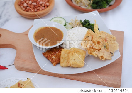 Homemade Indonesian Meal with Tempeh and Tofu 130514804