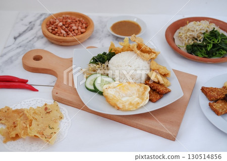 Homemade Indonesian Meal with Tempeh and Tofu 130514856