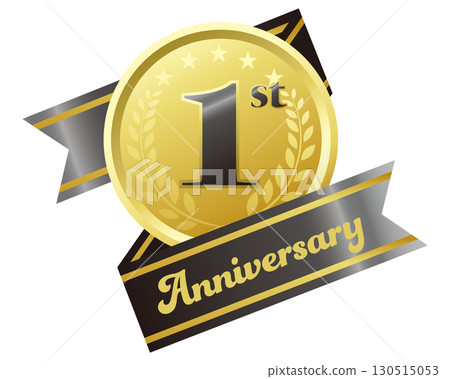 First anniversary icon. Black ribbon and medal. First anniversary icon. Black ribbon and medal. 130515053