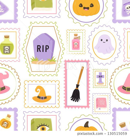 halloween seamless pattern with stamps 130515059