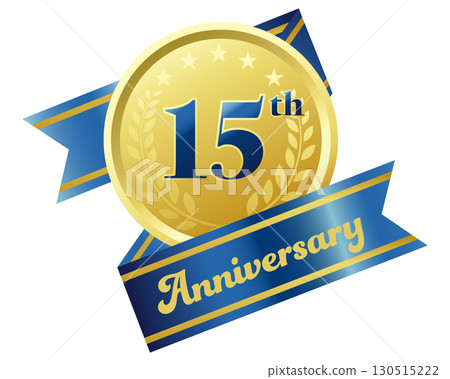 15th anniversary icon. Blue ribbon and medal. 15th anniversary icon. Blue ribbon and medal. 130515222