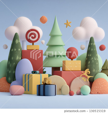 Cartoon Style Christmas and New Year Minimalist Illustration 130515319