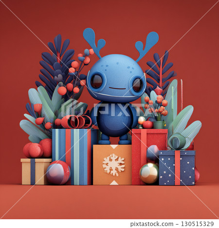 Cartoon Style Christmas and New Year Minimalist Illustration 130515329