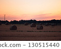 A landscape of early autumn hay rolls dyed in the morning glow 130515440