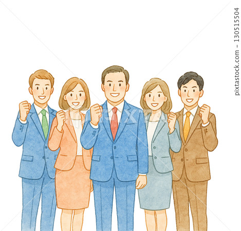 Business team rejoicing at success 5 people group illustration material 130515504