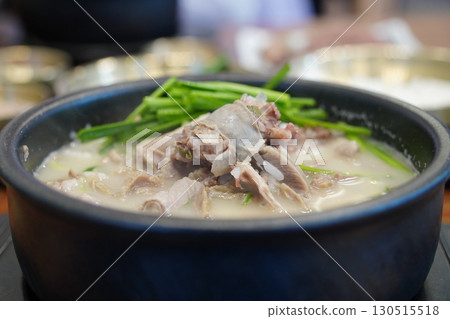 Korean Sundae Soup (Soondae Guk) in Earthenware Pot Korean Sundae Soup (Soondae Guk) in Earthenware Pot 130515518