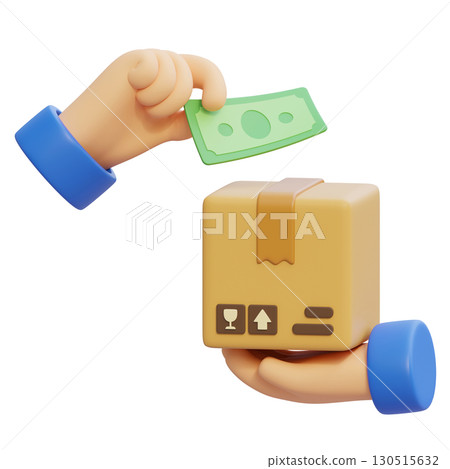 Hand handing over a package and hand giving money 3D graphic 130515632