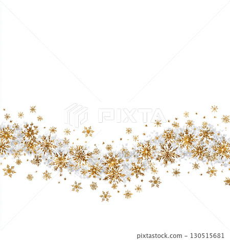 Golden Snowflake Border on White Background 130515681