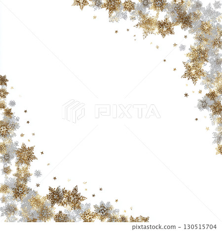 Golden Snowflake Border on White Background Golden Snowflake Border on White Background 130515704