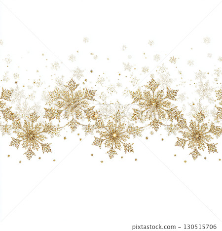 Golden Snowflake Border on White Background 130515706