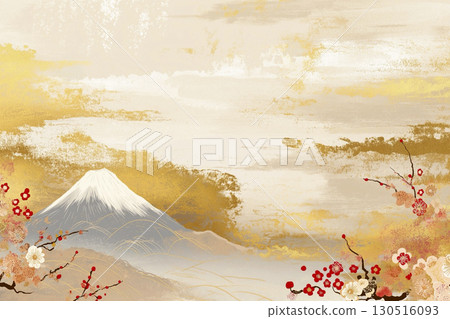 以富士山和梅花為特色的日式背景插圖 130516093