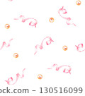 Watercolor seamless pattern with pink ribbons and gold pearls, hand drawn. 130516099