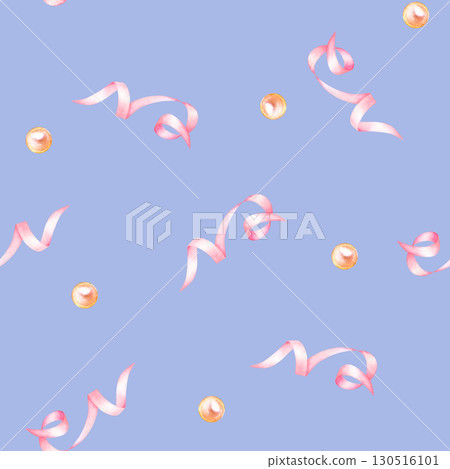 Watercolor seamless pattern with pink ribbons and gold pearls, hand drawn. Watercolor seamless pattern with pink ribbons and gold pearls, hand drawn. 130516101