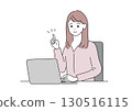 Illustration of a woman using a computer who has come up with a good idea 130516115
