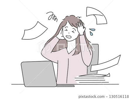 A woman panicking because she has too much work to do 130516118
