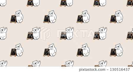 bear seamless pattern polar cafe Sidewalk Sign A-Stand Sign coffee shop vector doodle cartoon teddy tile background gift wrapping paper scarf isolated repeat wallpaper illustration design 130516437