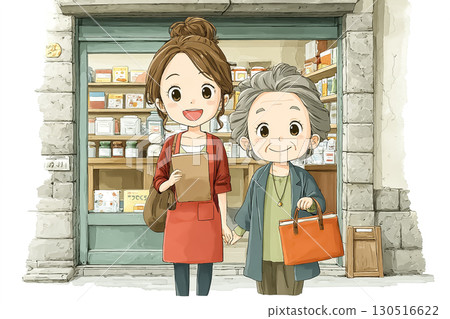 美優系列：美優幫助老人把藥放進藥包帶回家的場景 130516622