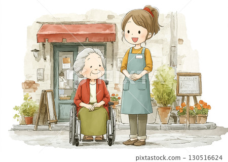 Miyu series: A scene where Miyu is shopping at the market while talking to an elderly person 130516624