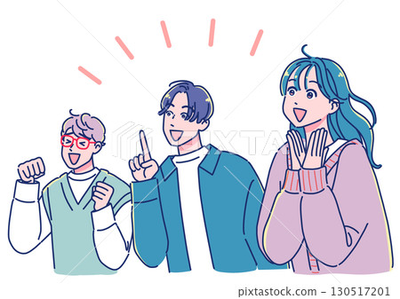 動漫風格的年輕男女抬頭仰望，留下深刻印象 130517201