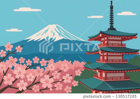 Mt. Fuji five-storied pagoda cherry blossoms in full bloom 130517285