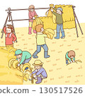 Family harvesting rice 130517526
