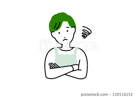 Illustration of a male househusband wearing an apron cooking and feeling worried Illustration of a male househusband wearing an apron cooking and feeling worried 130518252