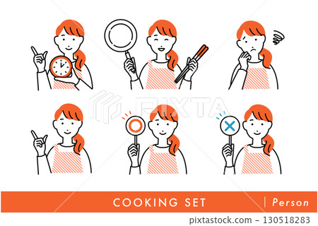 一組穿著圍裙做飯的女人的插圖 130518283