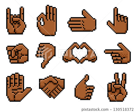Pixel Art Hand Gestures Retro 8 Bit Icon Set 130518372