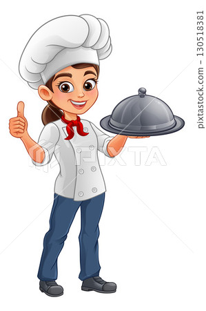 Cartoon Female Chef Woman Thumbs Up Tray Cloche Cartoon Female Chef Woman Thumbs Up Tray Cloche 130518381