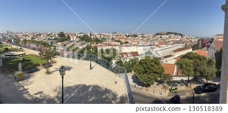 Panoramic View of Cityscape With Clear Blue Sky in Lisbon, Portugal 130518389