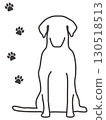 Illustration of a sitting dog line drawing and footprints 130518513